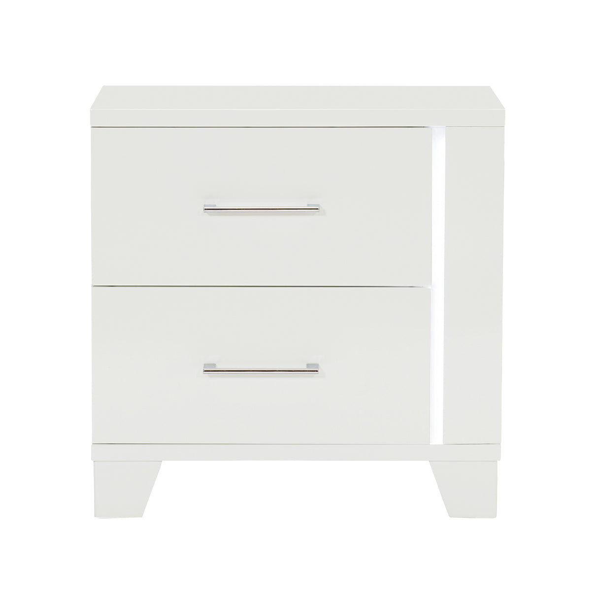 Kerren White High Gloss Nightstand, LED Lighting