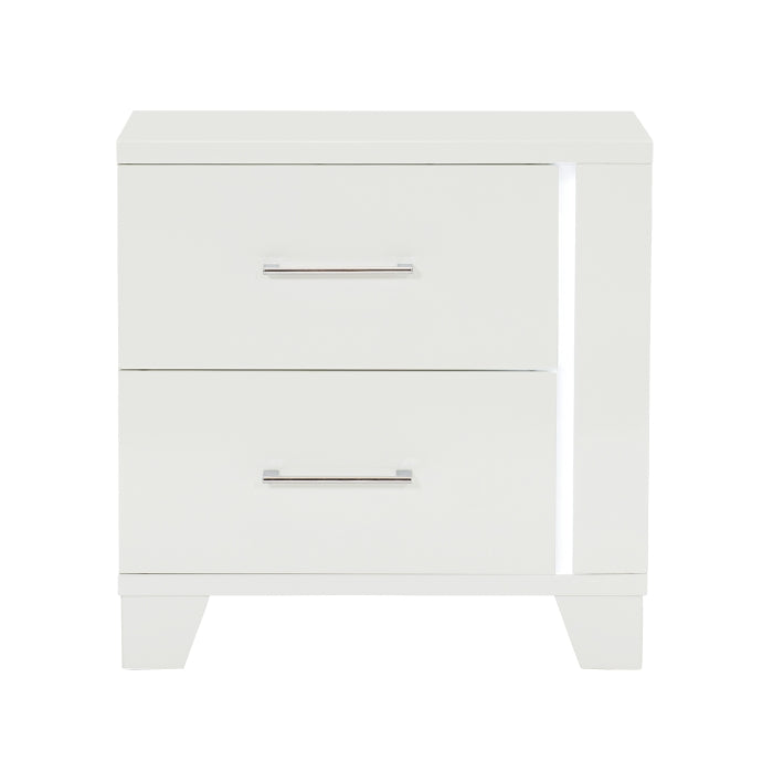 Kerren White High Gloss Nightstand, LED Lighting