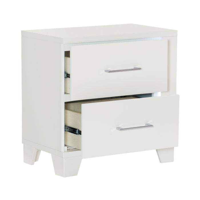 Kerren White High Gloss Nightstand, LED Lighting