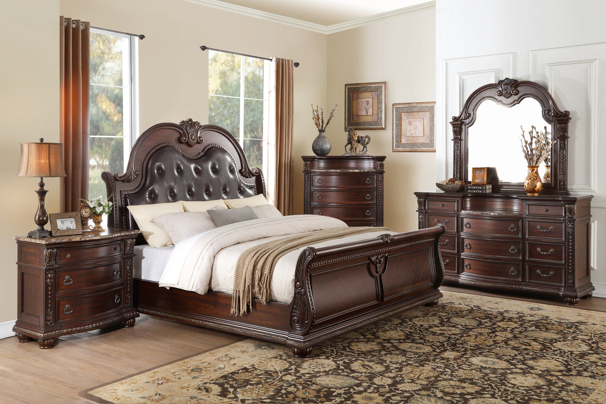 Cavalier Dark Cherry With Gold Tipping Eastern King Sleigh Bed
