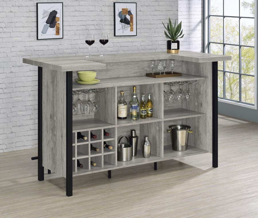 Bellemore Bar Unit With Footrest Grey Driftwood And Black