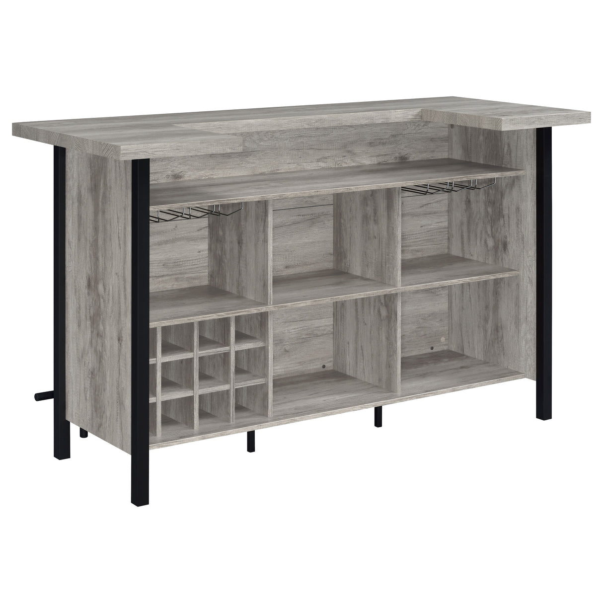 Bellemore Bar Unit With Footrest Grey Driftwood And Black