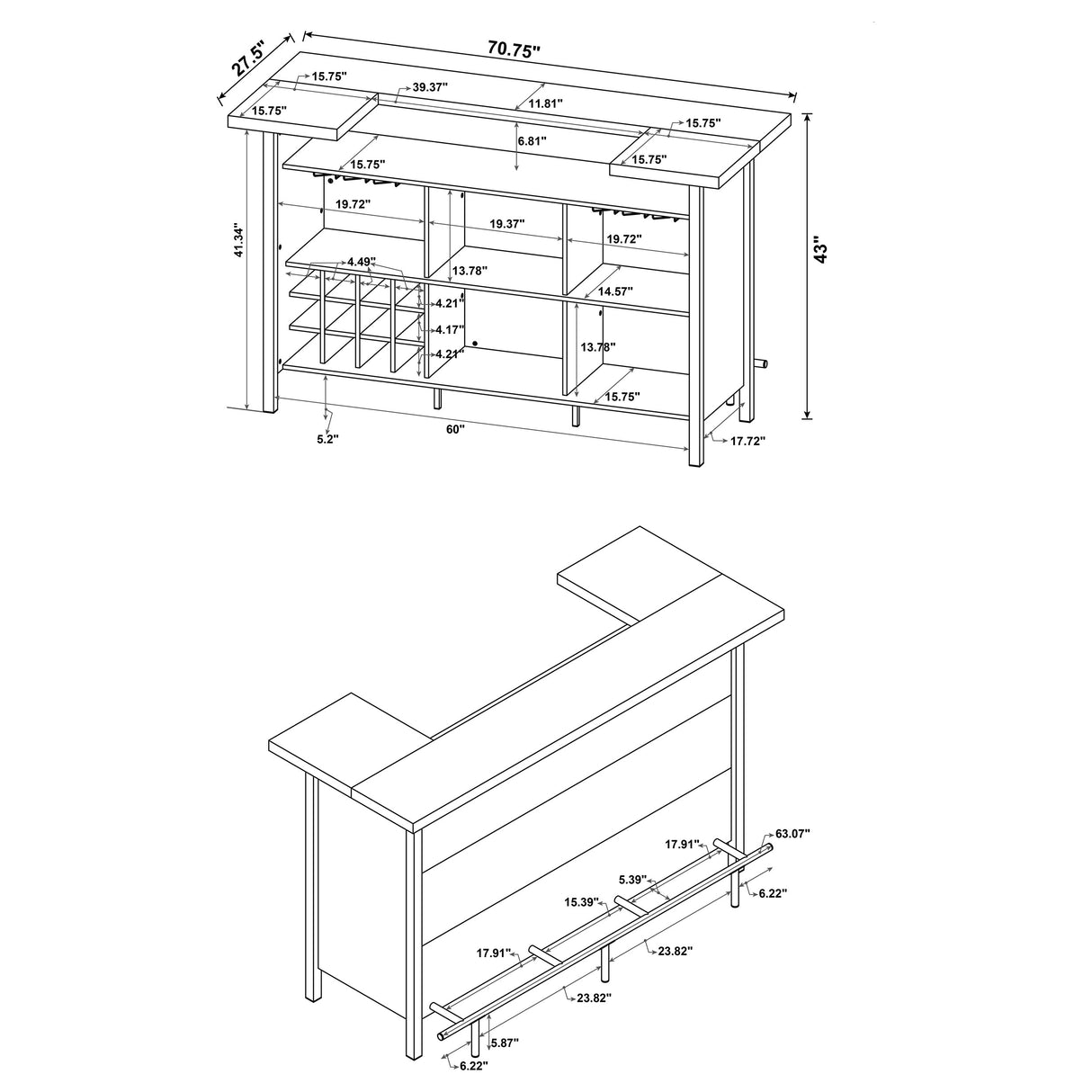 Bellemore Bar Unit With Footrest Grey Driftwood And Black