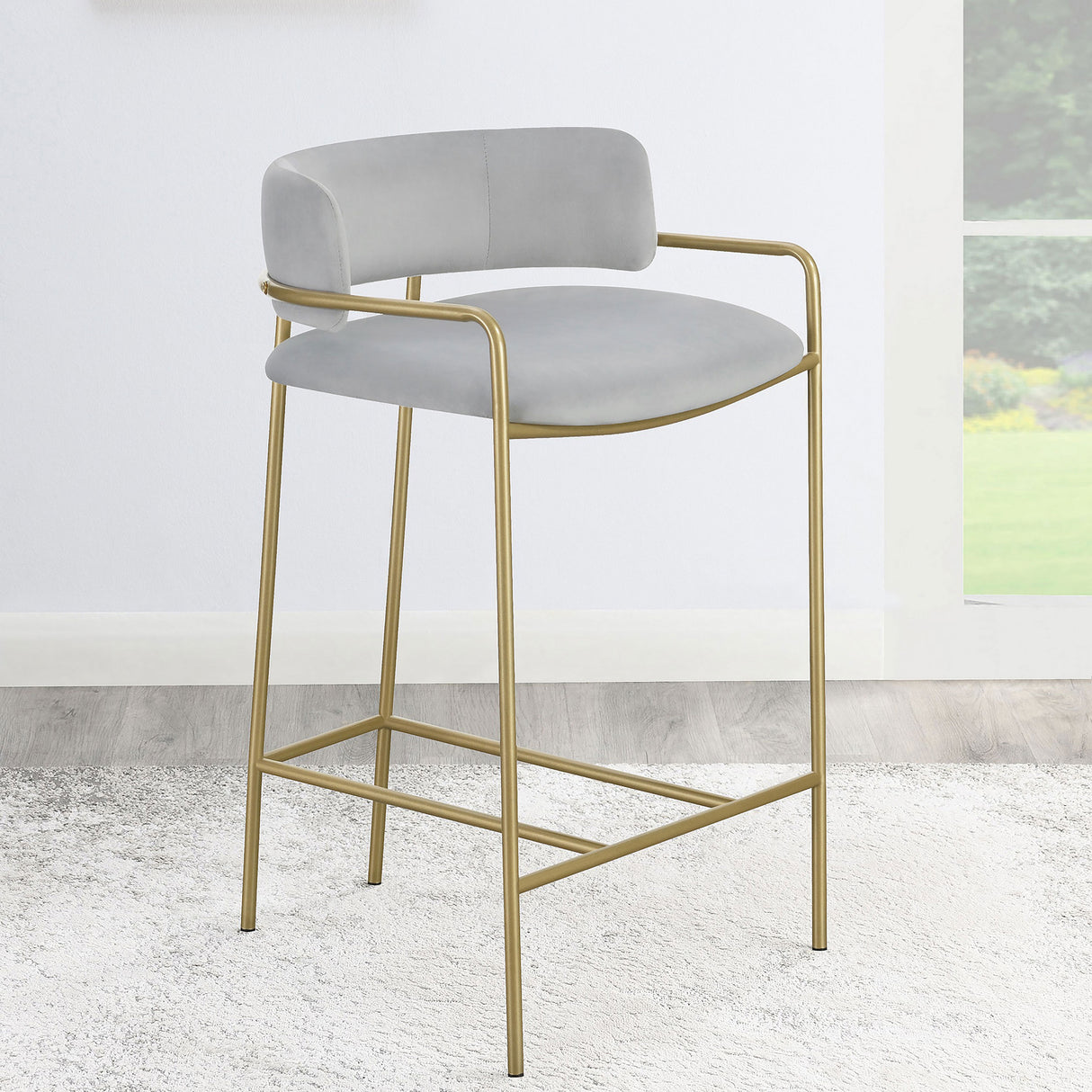 Comstock Upholstered Low Back Stool Grey And Gold
