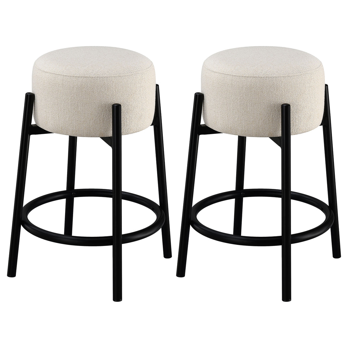 Leonard Upholstered Backless Round Stools White And Black (Set Of 2)