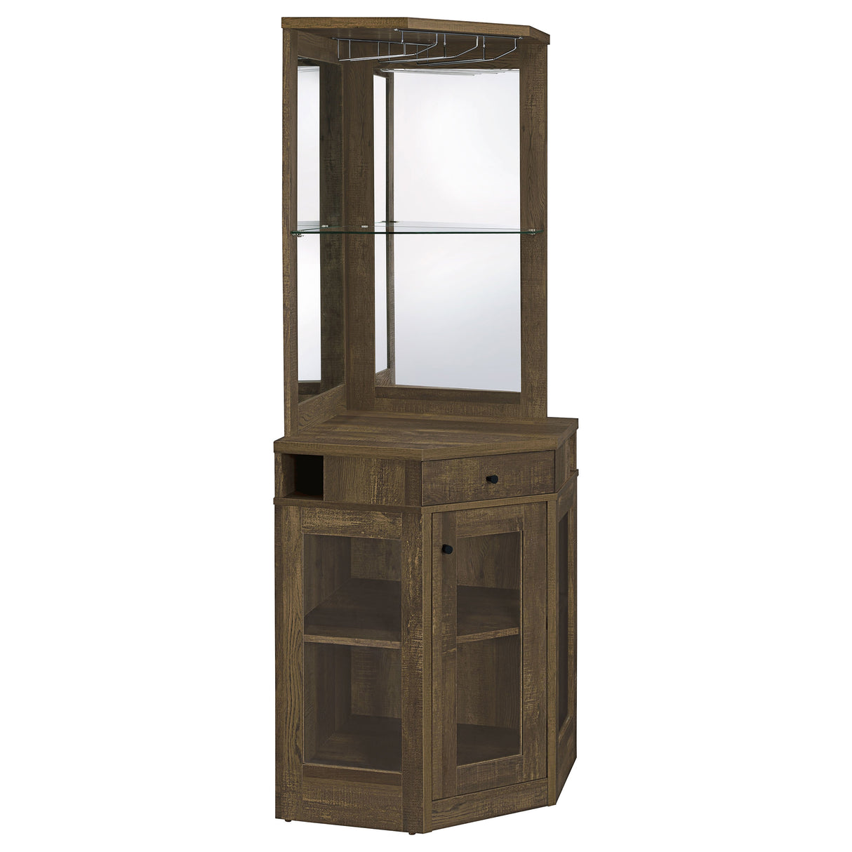 Alviso Corner Bar Cabinet With Stemware Rack Rustic Oak