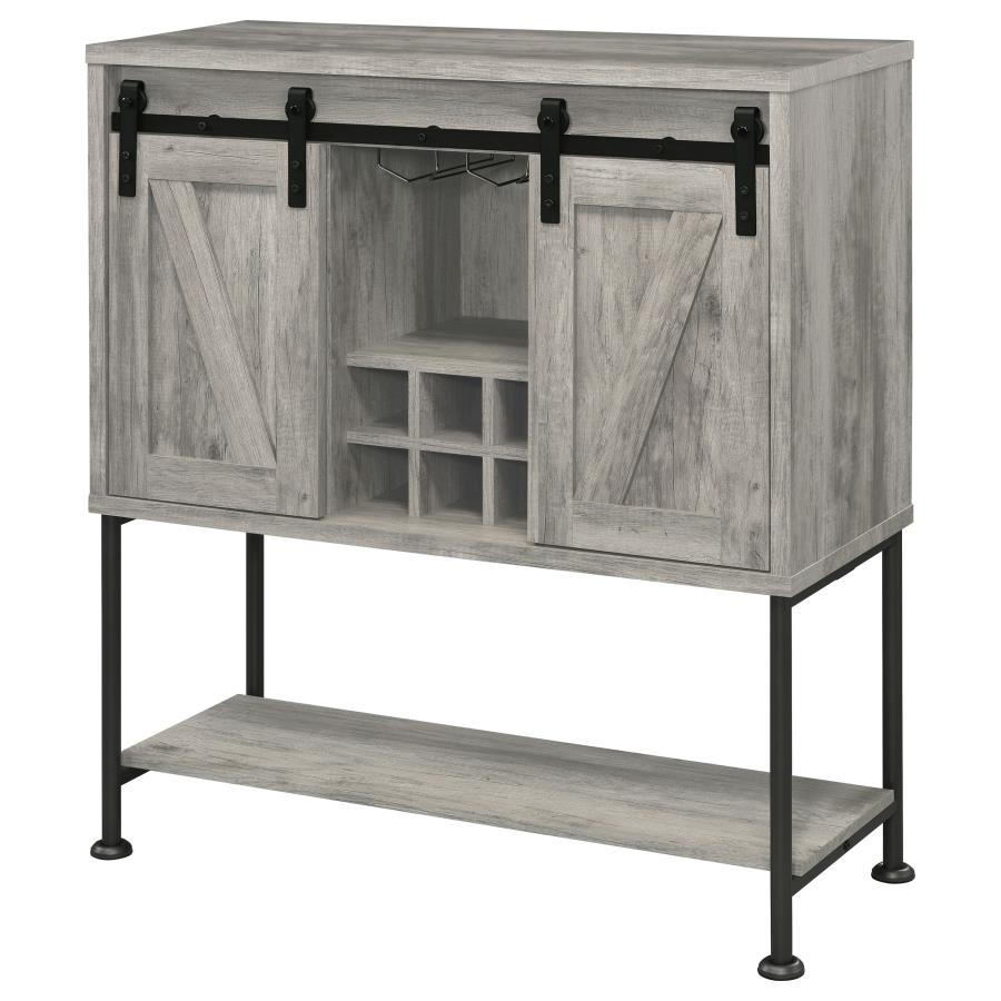 Claremont Sliding Door Bar Cabinet With Lower Shelf Grey Driftwood