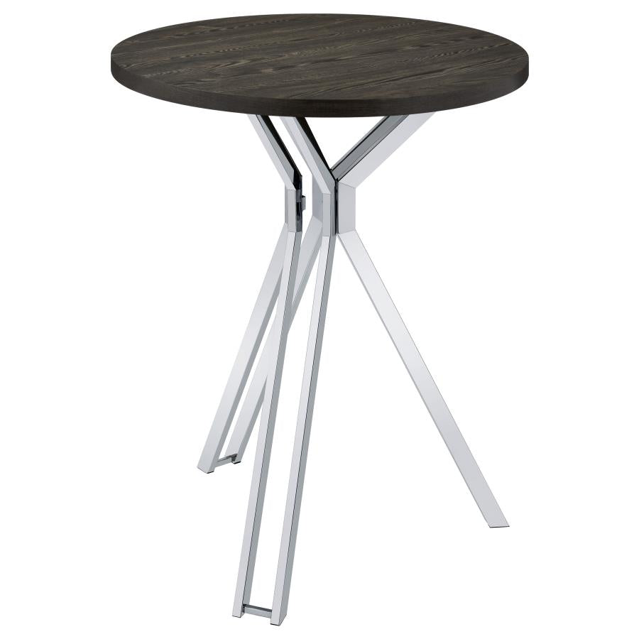 Edgerton Round Wood Top Bar Table Dark Oak And Chrome