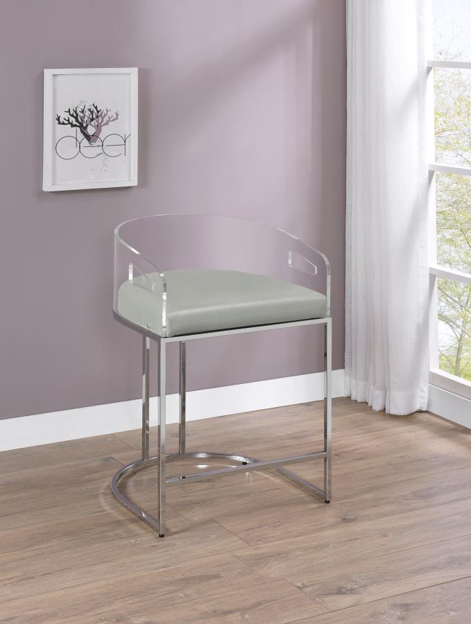 Thermosolis Acrylic Back Counter Height Stools Grey And Chrome (Set Of 2)