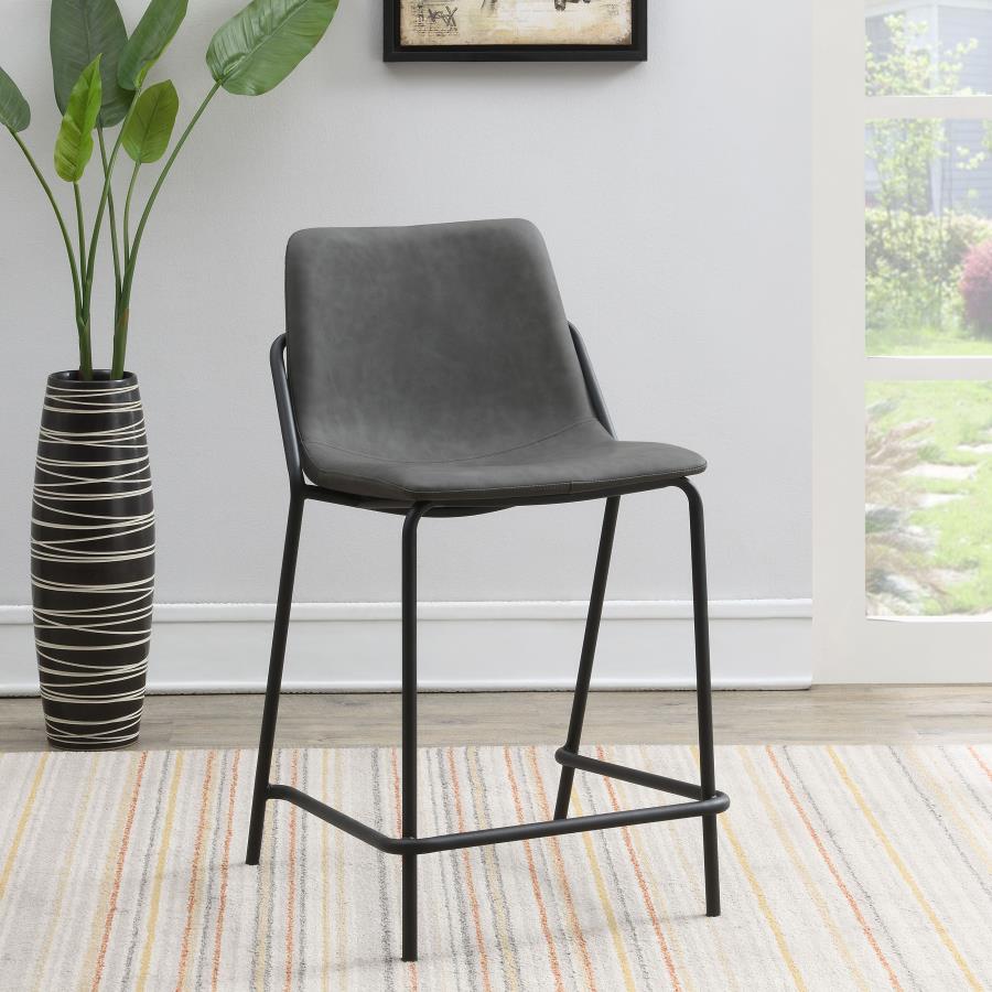 Earnest Solid Back Upholstered Counter Height Stools Grey And Black (Set Of 2)