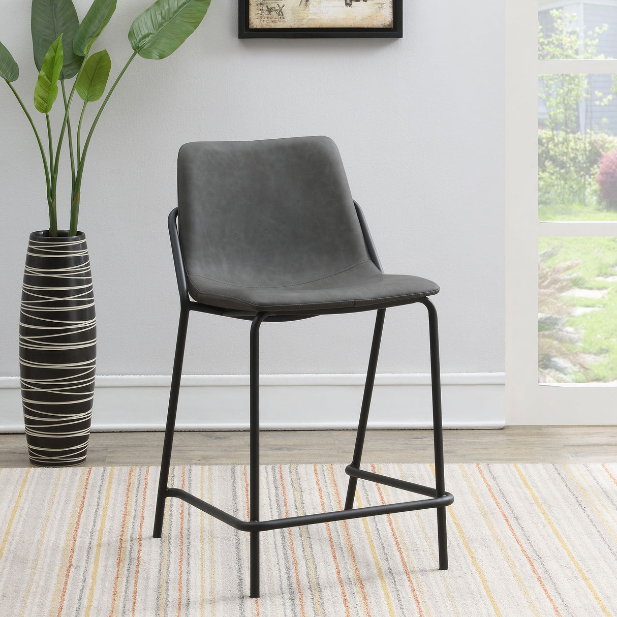 Earnest Solid Back Upholstered Counter Height Stools Grey And Black (Set Of 2)