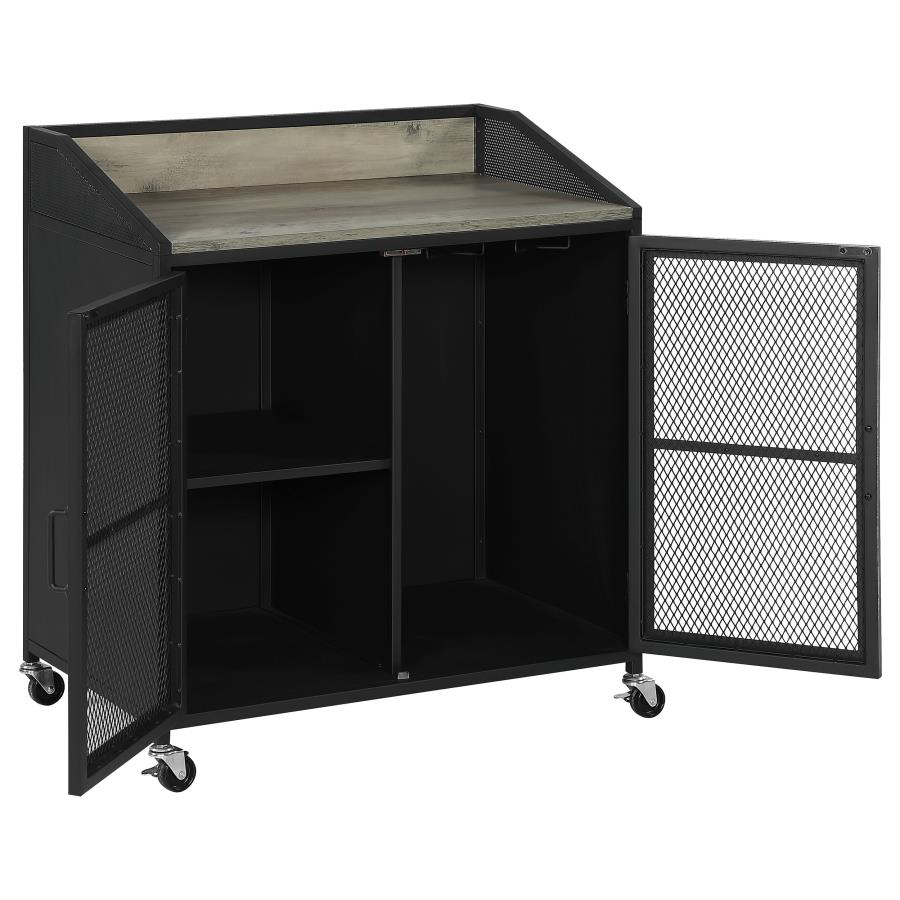 Arlette Wine Cabinet With Wire Mesh Doors Grey Wash And Sandy Black