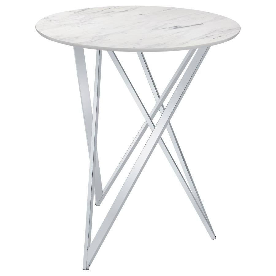 Bexter Faux Marble Round Top Bar Table White And Chrome