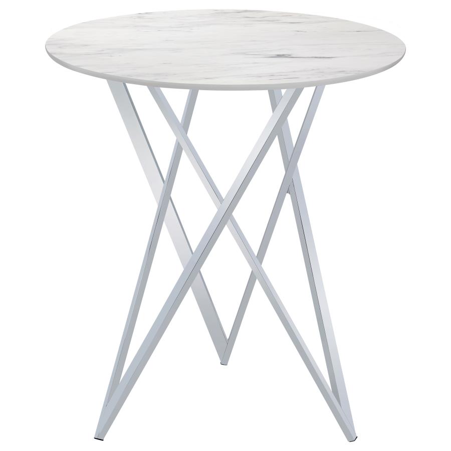 Bexter Faux Marble Round Top Bar Table White And Chrome