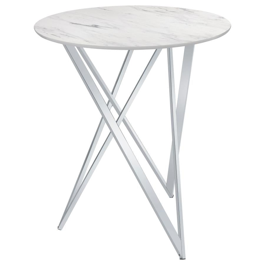 Bexter Faux Marble Round Top Bar Table White And Chrome