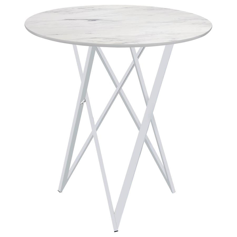 Bexter Faux Marble Round Top Bar Table White And Chrome