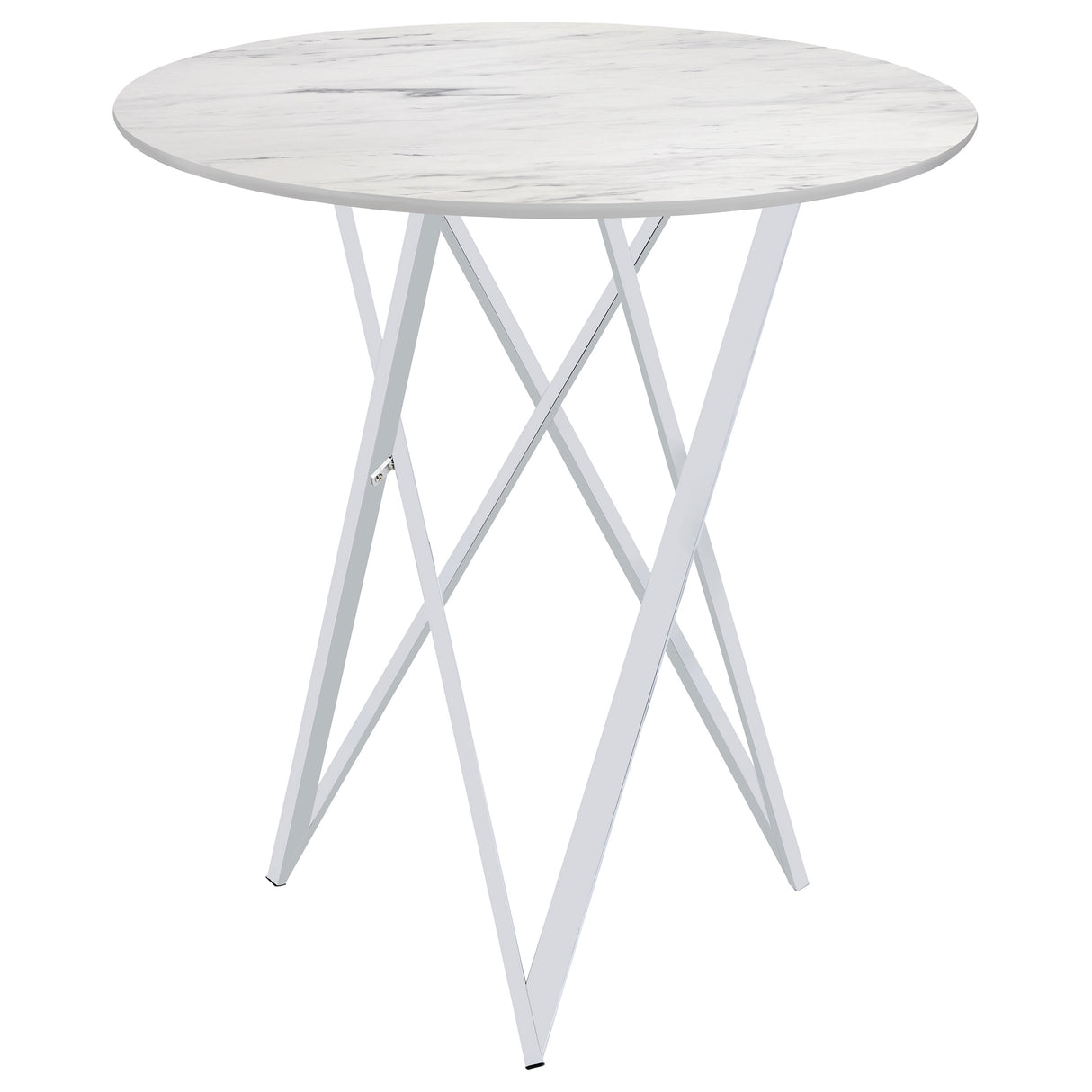 Bexter Faux Marble Round Top Bar Table White And Chrome