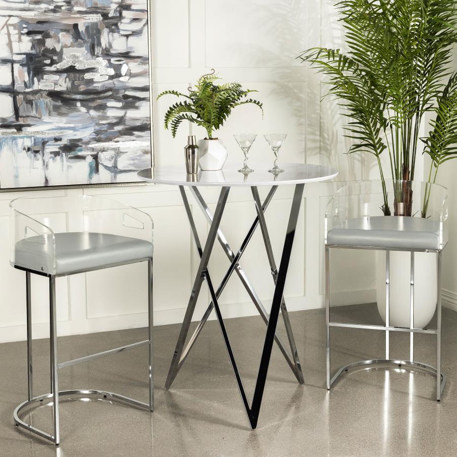 Bexter Faux Marble Round Top Bar Table White And Chrome