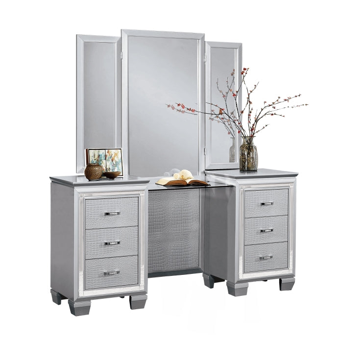 Allura Silver Vanity Dresser With Mirror
