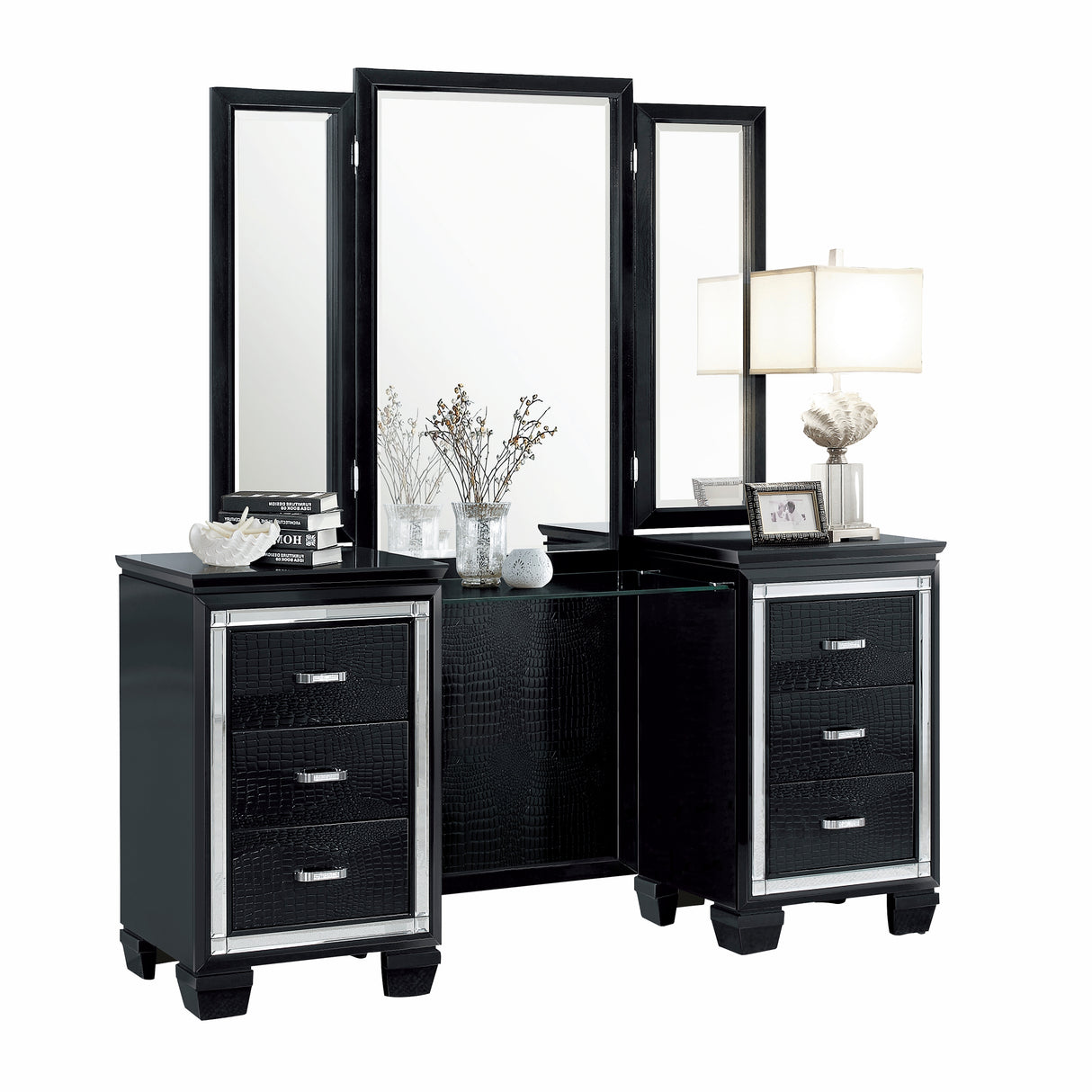 Allura Black Vanity Dresser With Mirror