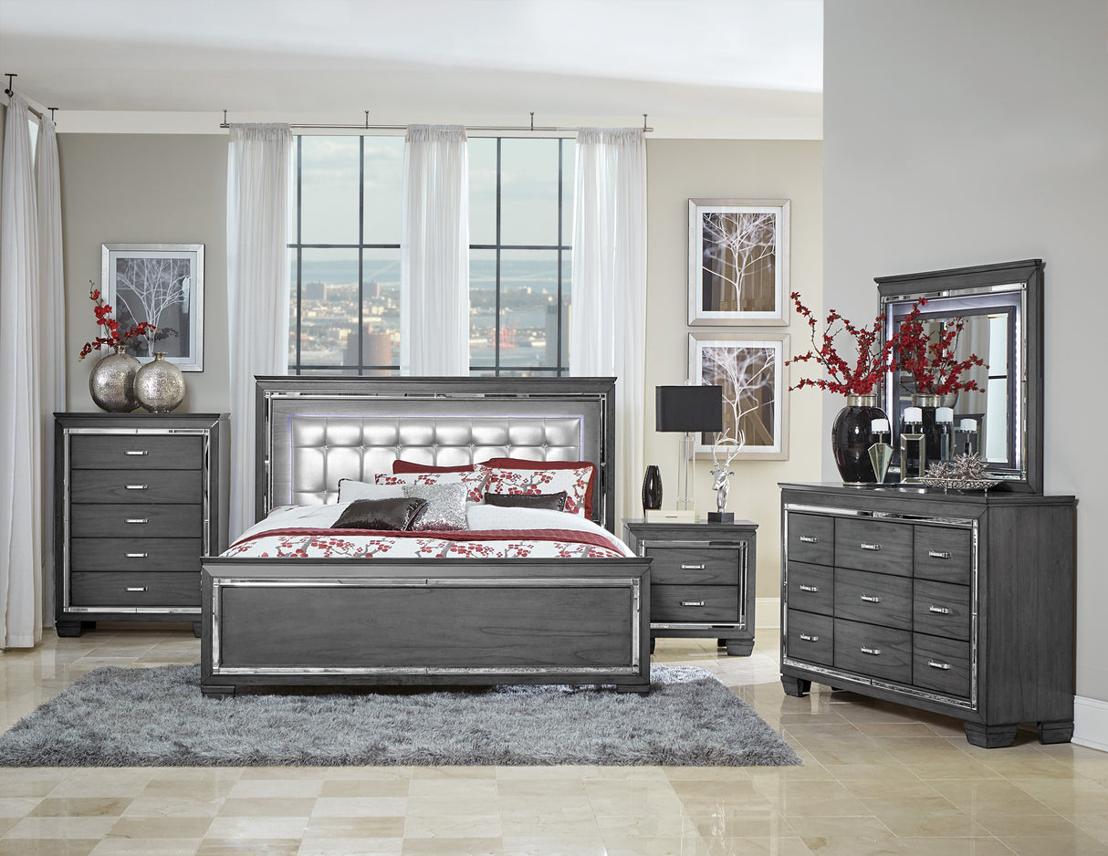 Allura Gray Queen Bed, Led Lighting