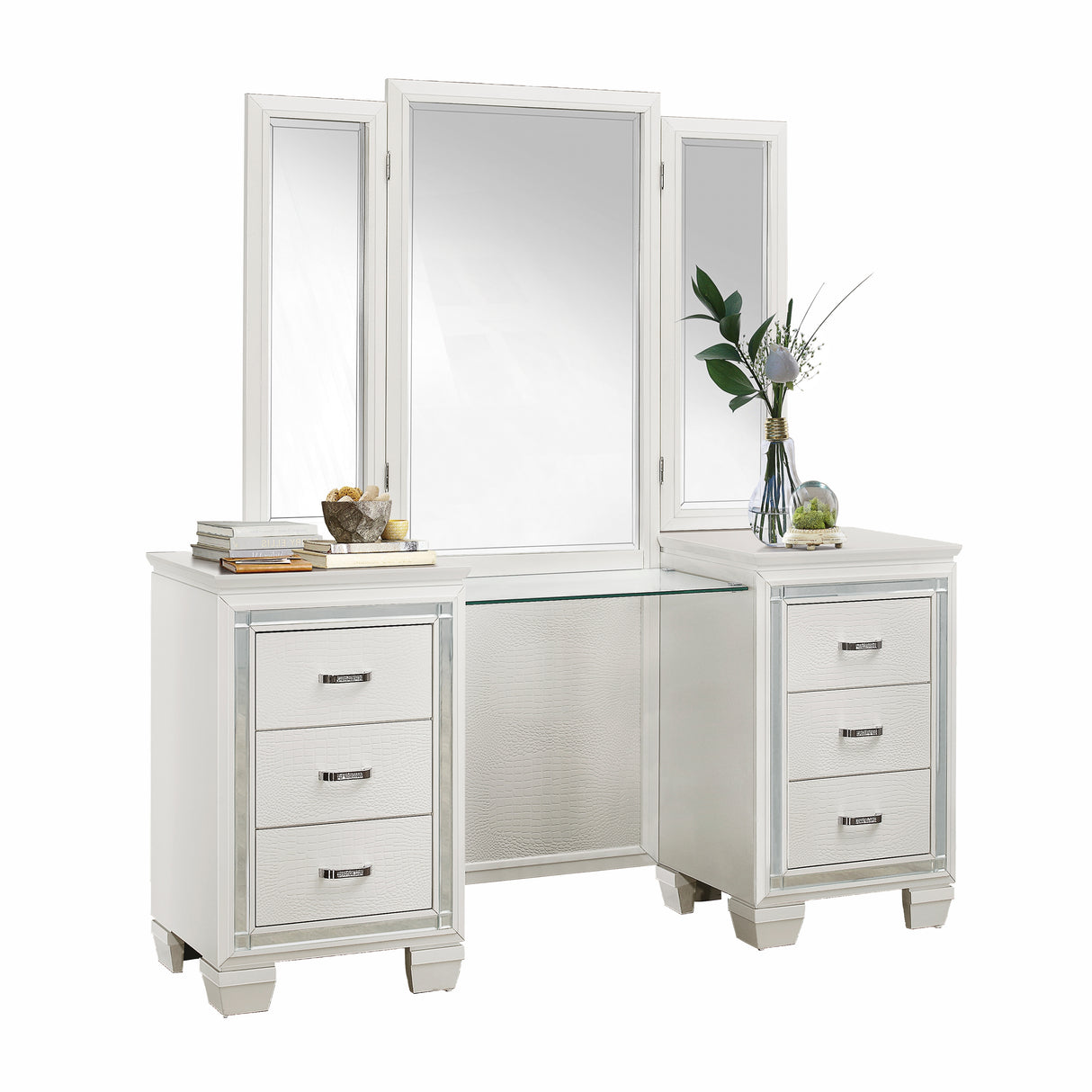 Allura White Vanity Dresser With Mirror