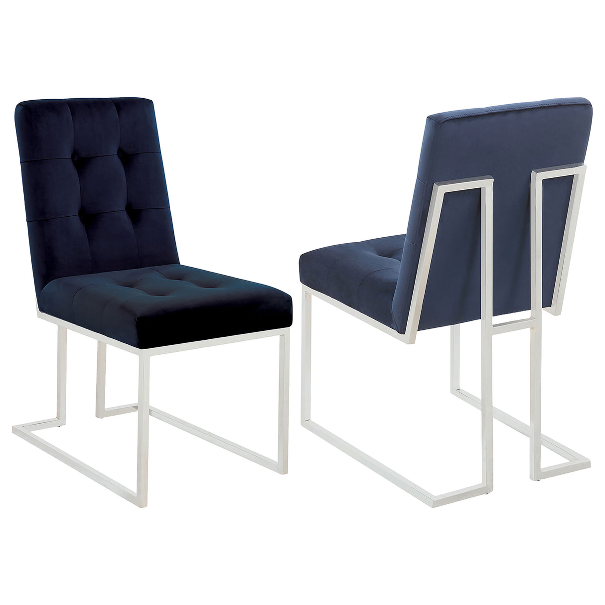 Cisco Upholstered Dining Chairs Ink Blue And Chrome (Set Of 2)