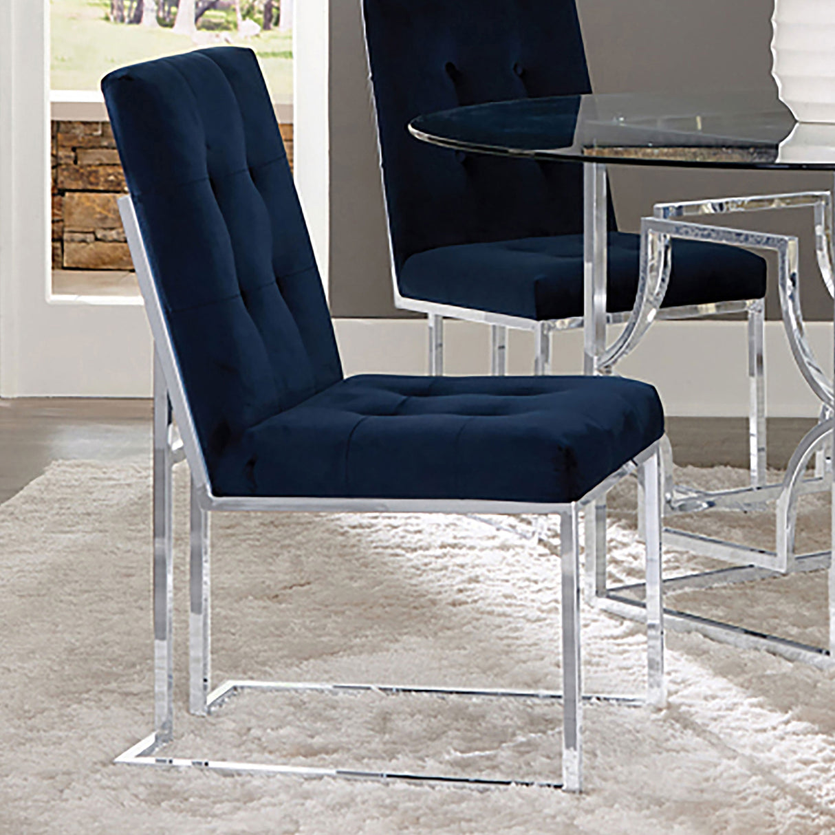 Cisco Upholstered Dining Chairs Ink Blue And Chrome (Set Of 2)