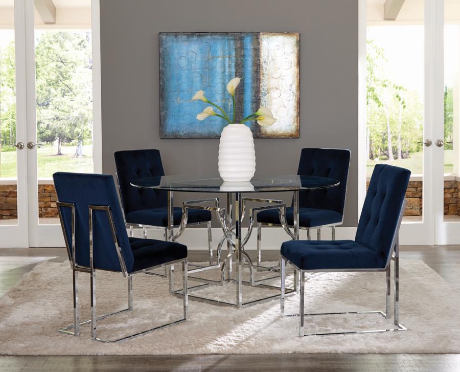 Cisco Upholstered Dining Chairs Ink Blue And Chrome (Set Of 2)