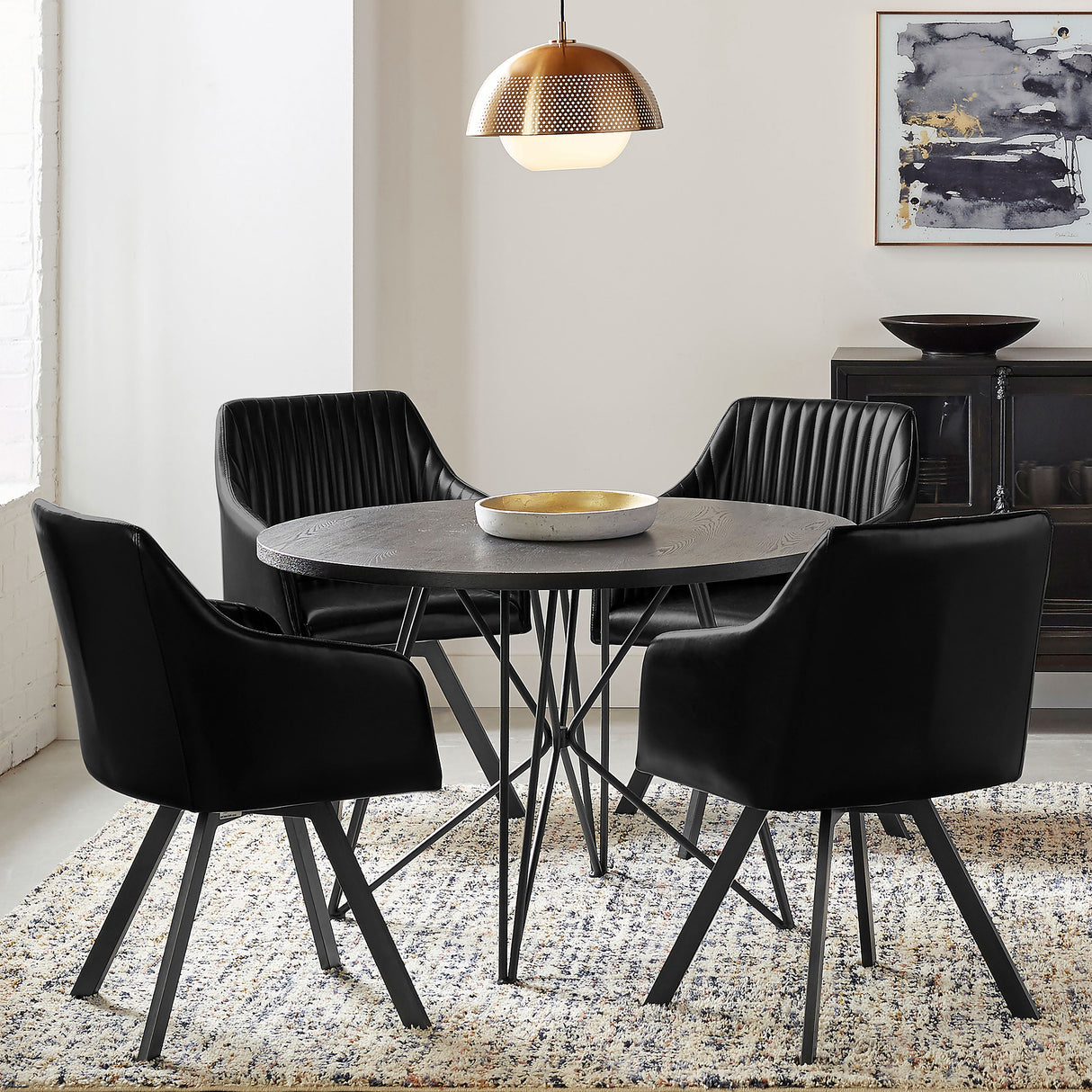 Tufted Sloped Arm Swivel Dining Chair Black And Gunmetal