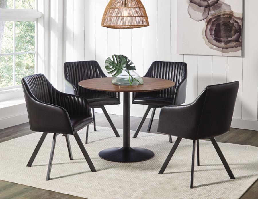 Tufted Sloped Arm Swivel Dining Chair Black And Gunmetal