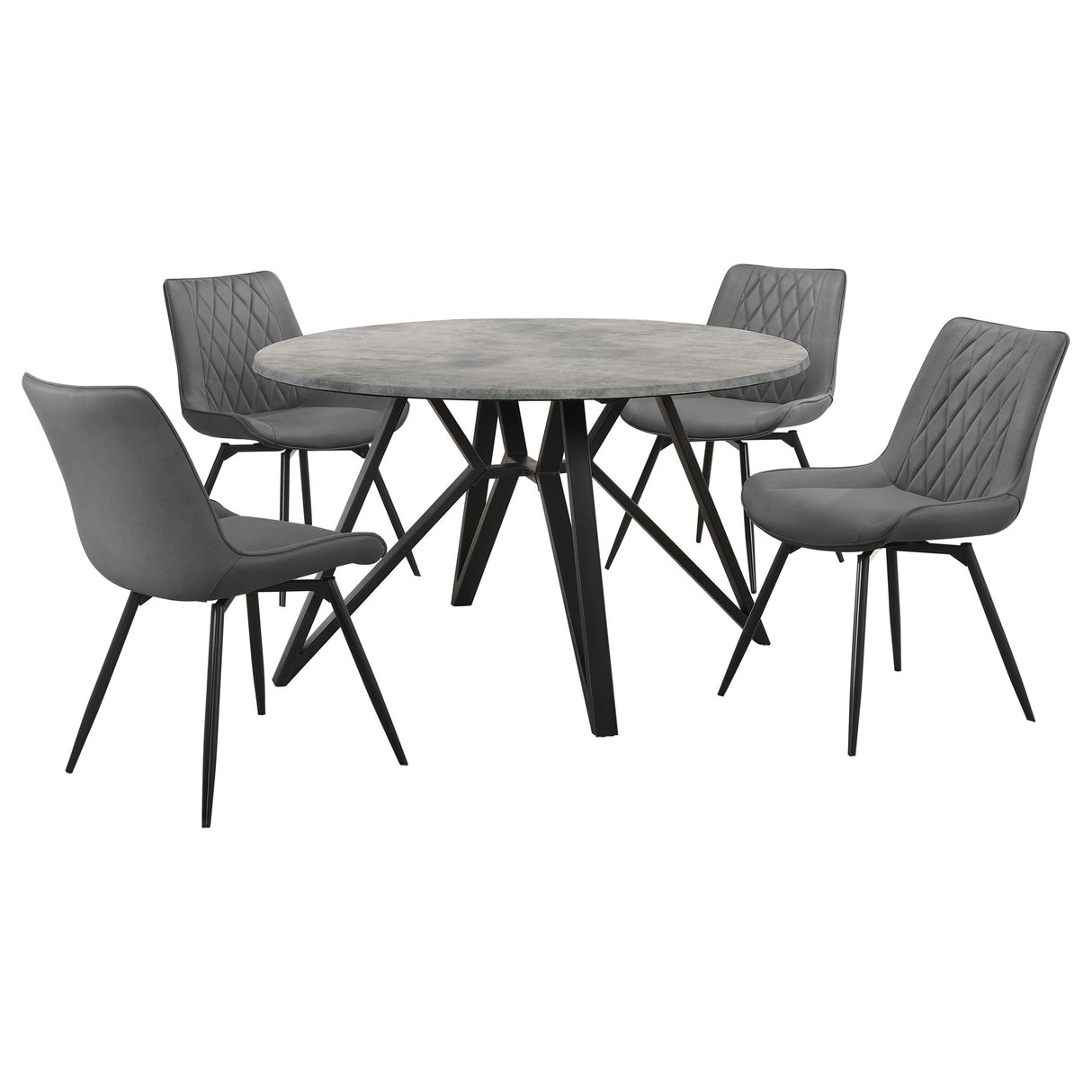 Neil Gunmetal 5-Piece Round Dining Table Set Concrete