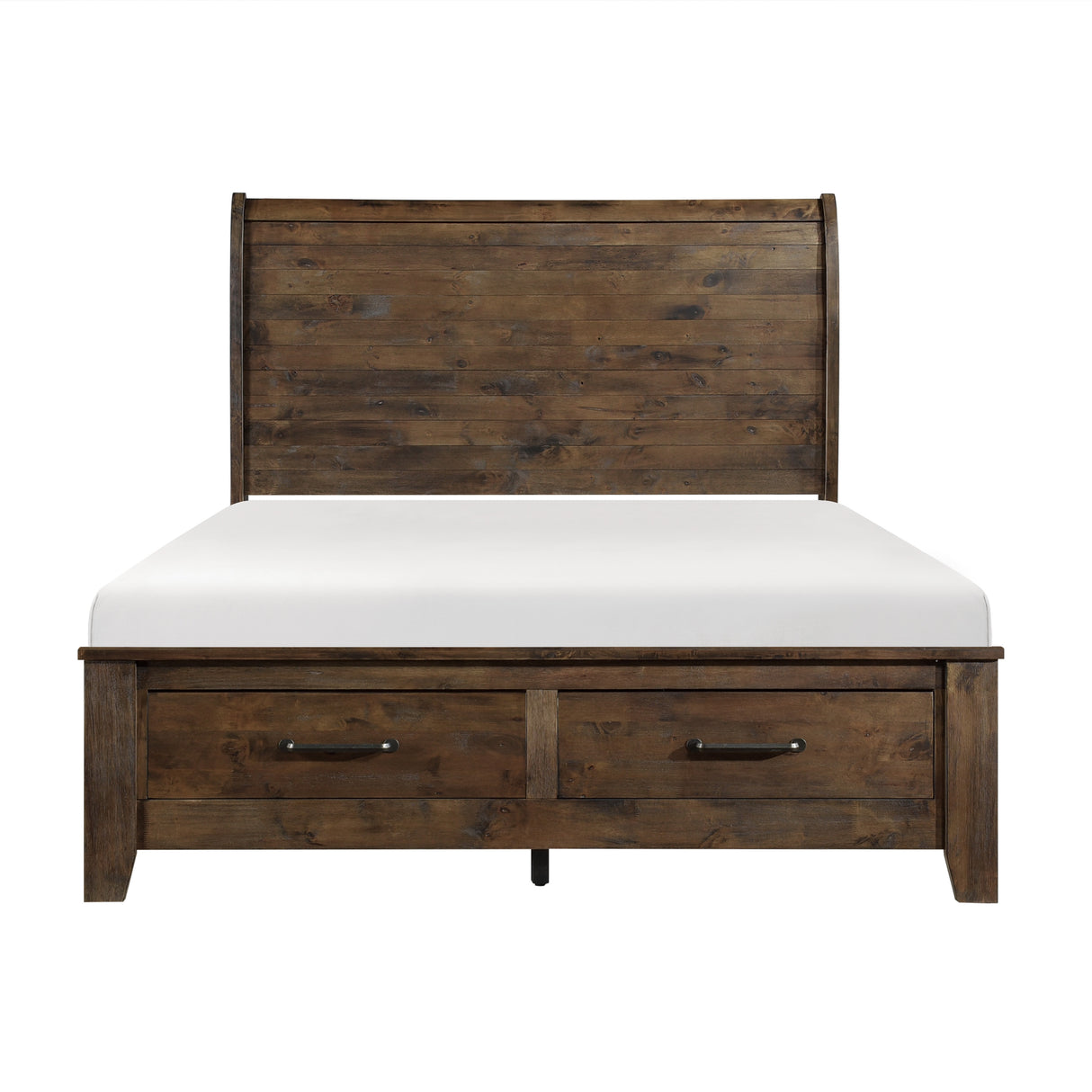 Jerrick Burnished Brown Eastern King Sleigh Platform Bed With Footboard Storage