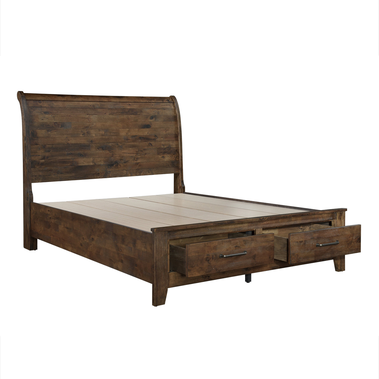 Jerrick Burnished Brown Eastern King Sleigh Platform Bed With Footboard Storage