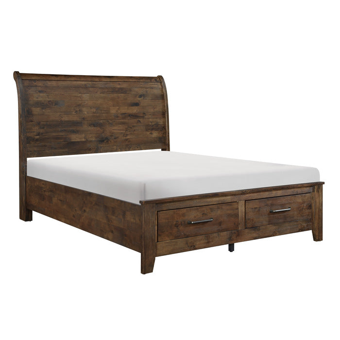 Jerrick Burnished Brown Eastern King Sleigh Platform Bed With Footboard Storage