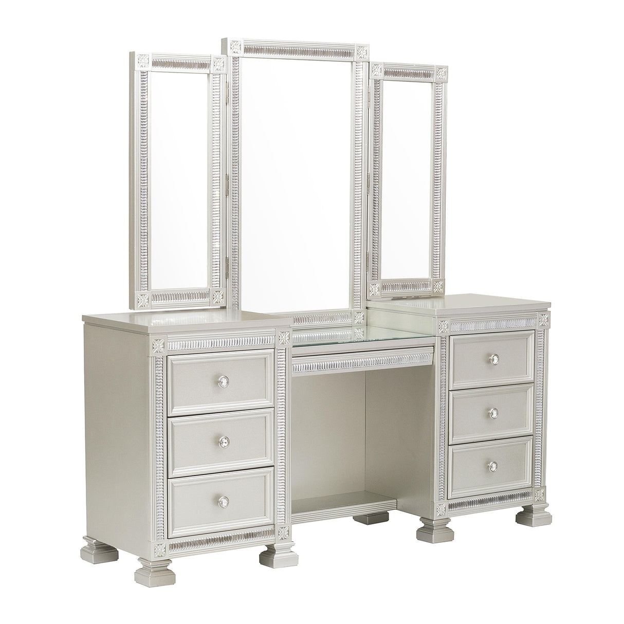 Bevelle Silver Vanity Dresser With Mirror