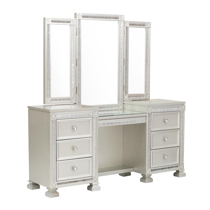 Bevelle Silver Vanity Dresser With Mirror