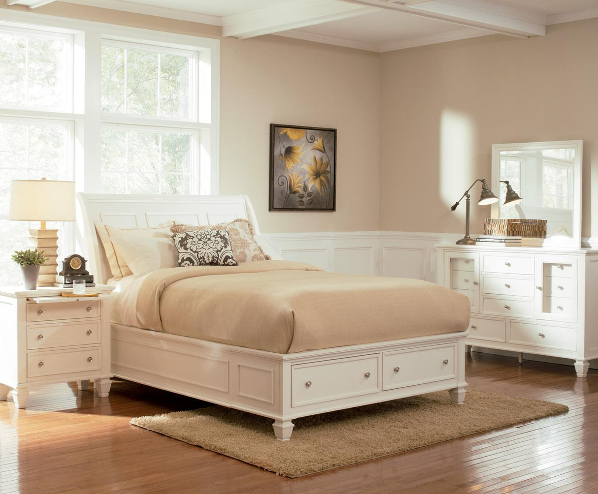 Sandy Beach White Sleigh Storage Bedroom Set - 201309