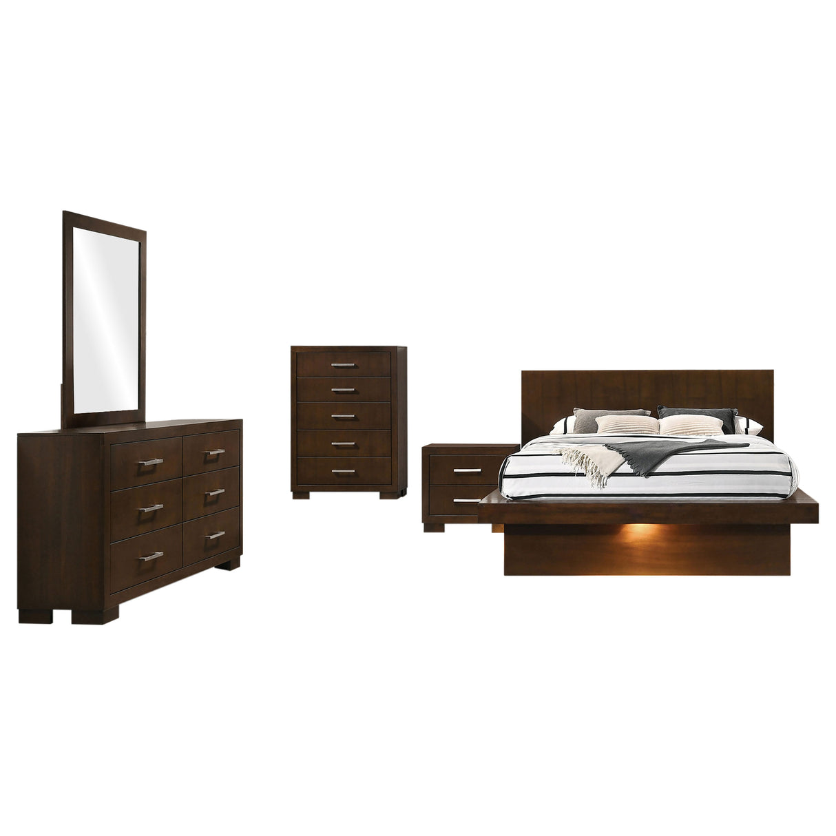 Jessica Cappuccino 5-Piece Queen Led Bedroom Set