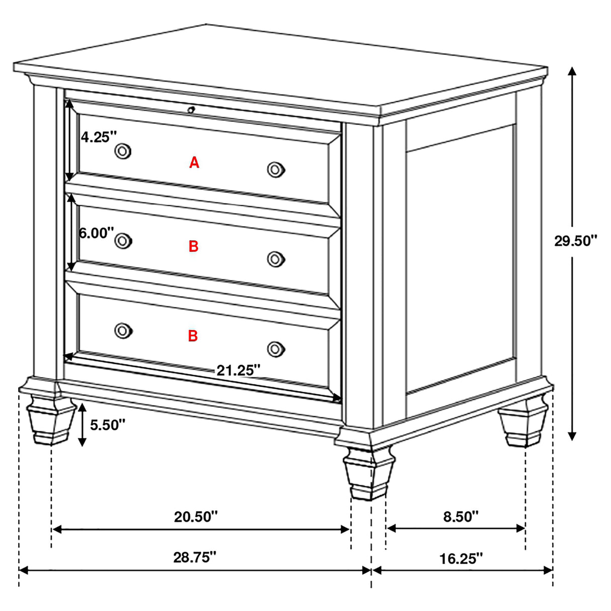 Sandy Beach 3-Drawer Nightstand White