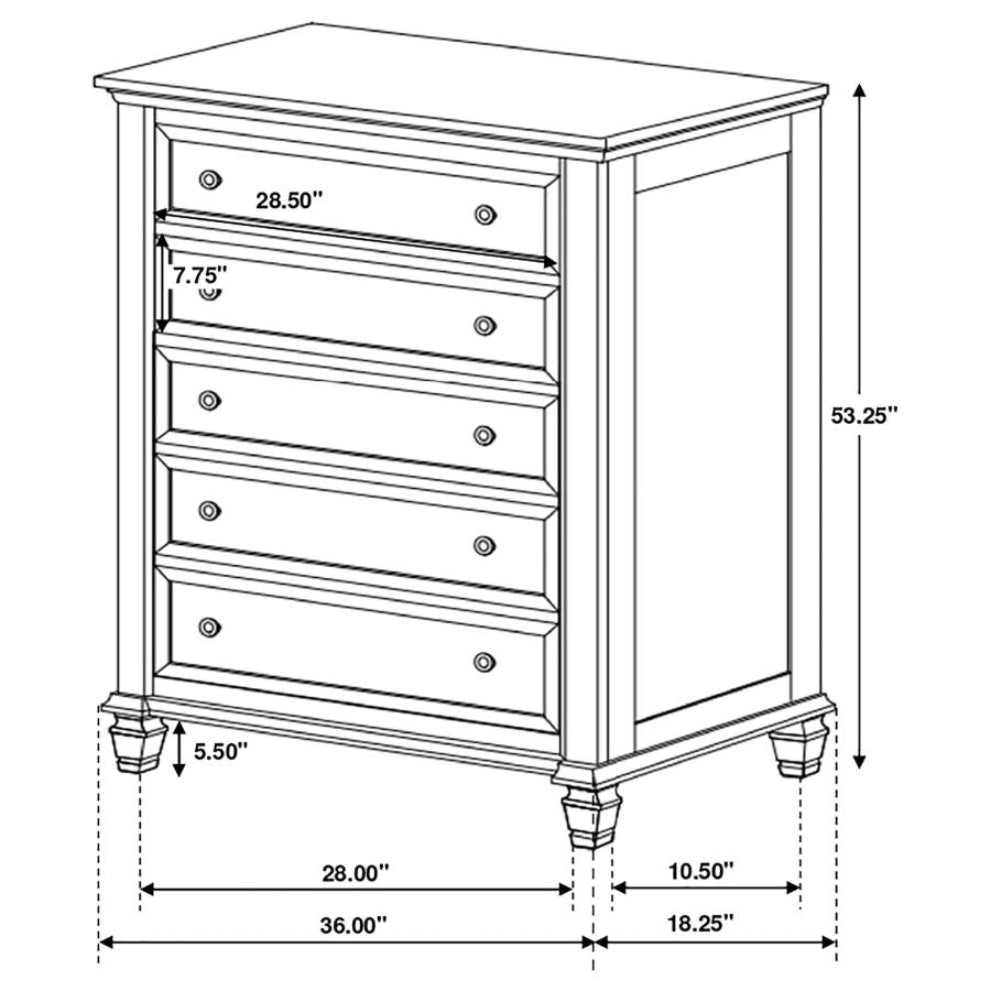 Sandy Beach 5-Drawer Rectangular Chest White