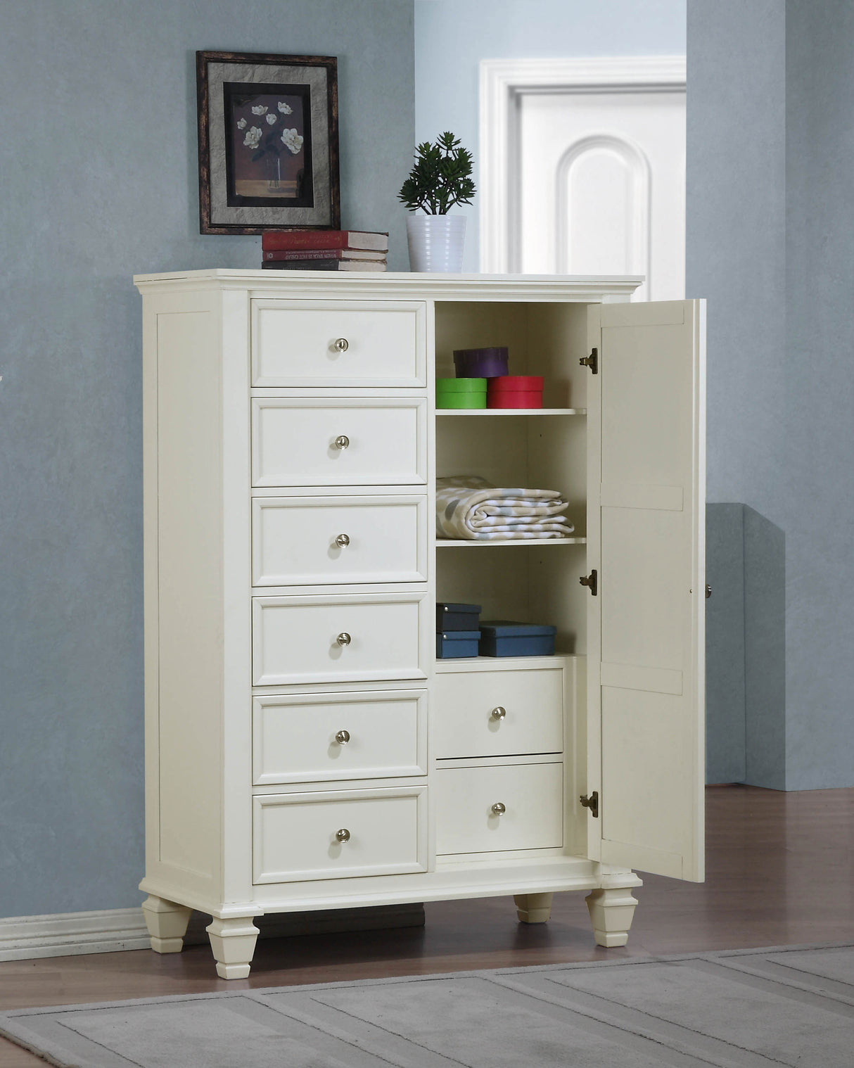 Sandy Beach 8-Drawer Door Chest Storage White