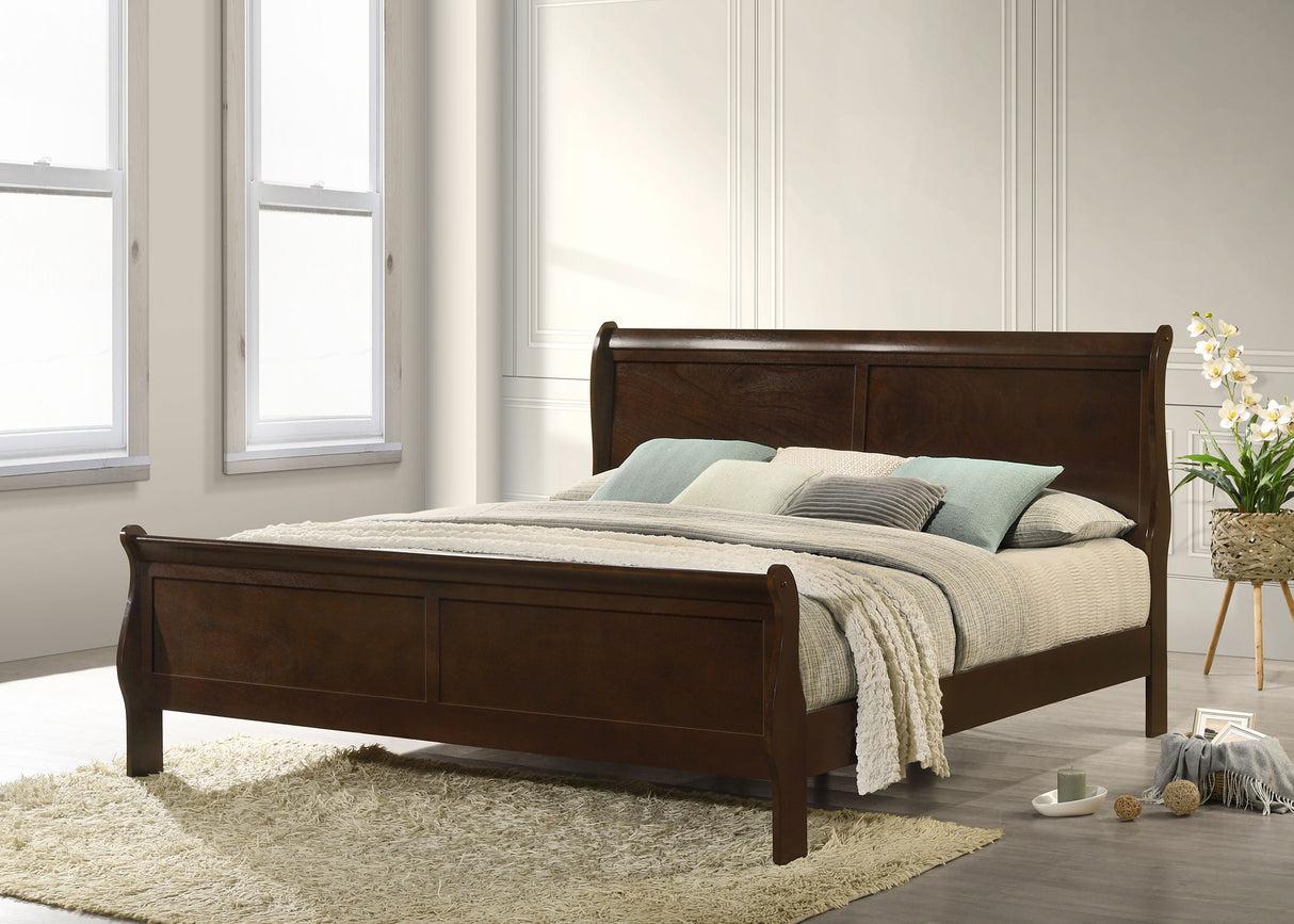 Louis Philippe Cappuccino Wood Eastern King Sleigh Bed
