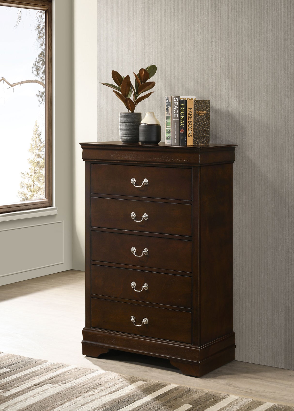Louis Philippe 5-Drawer Chest With Silver Bails Cappuccino