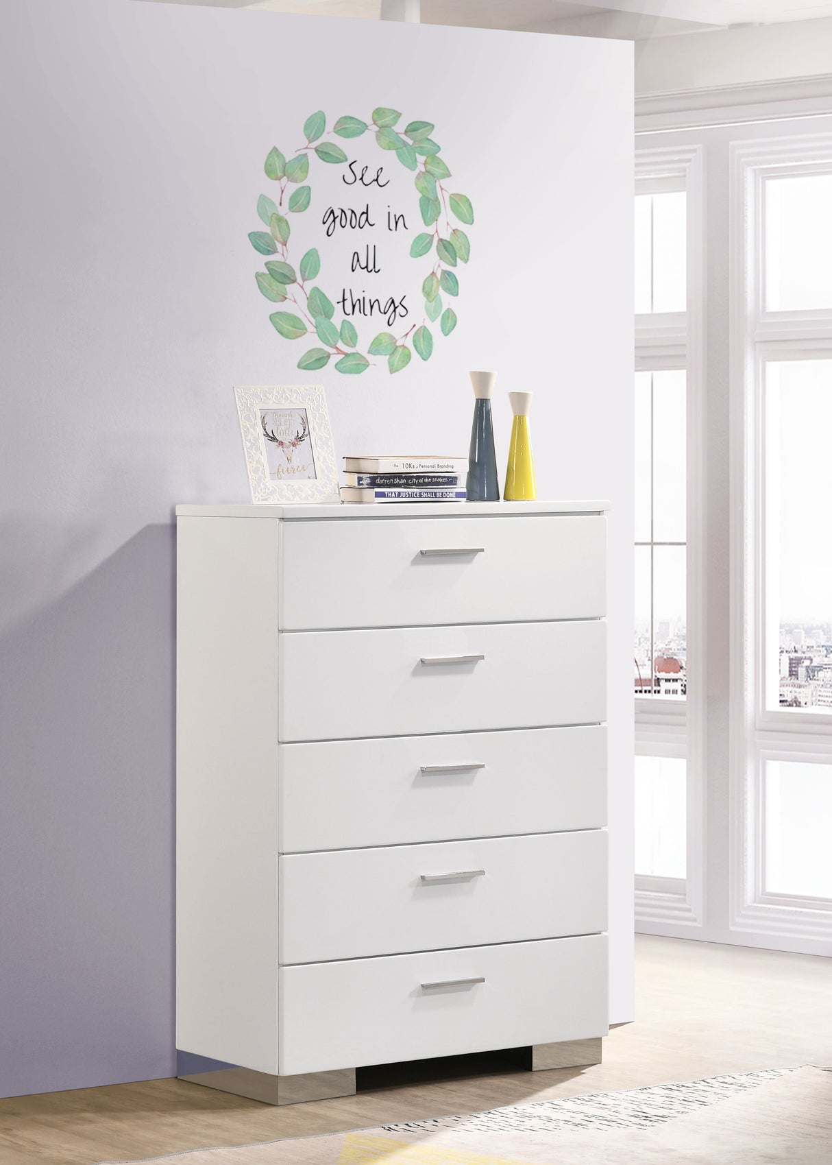 Felicity 5-Drawer Chest Glossy White