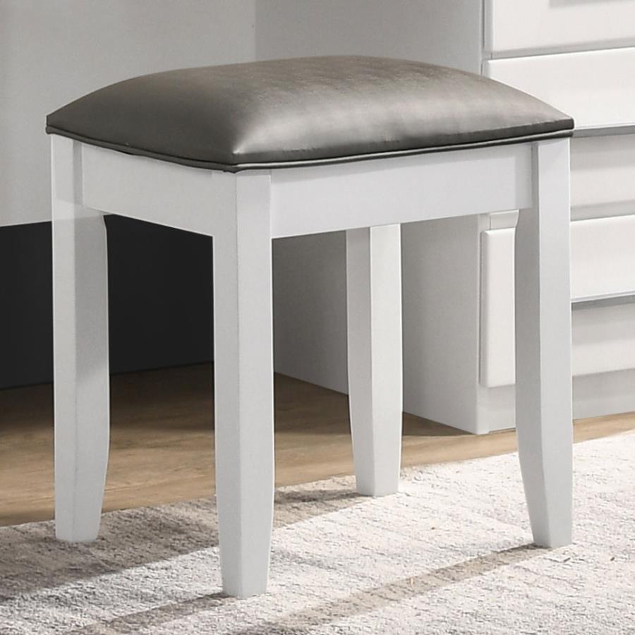 Felicity Upholstered Vanity Stool Metallic And Glossy White