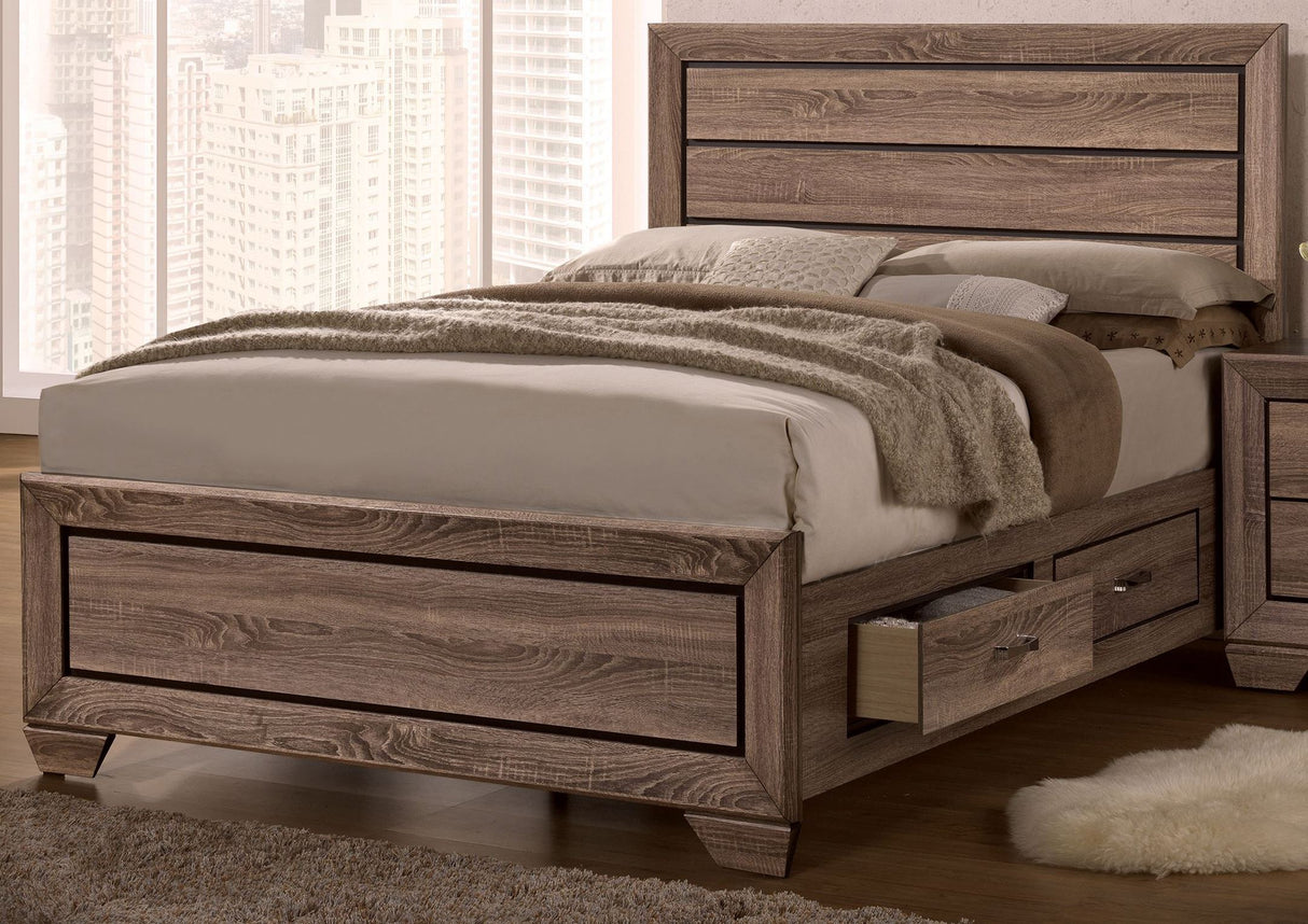 Kauffman Washed Taupe Panel Storage Bedroom Set