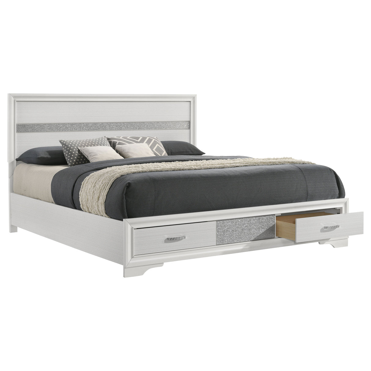 Miranda White 51-Inch Wood California King Storage Panel Bed