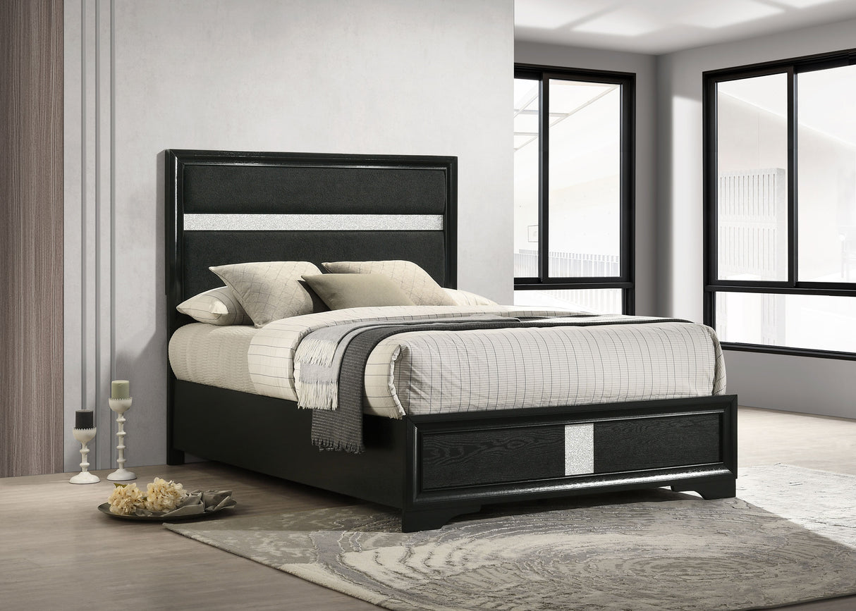 Miranda Black 55-Inch Upholstered Full Panel Bed