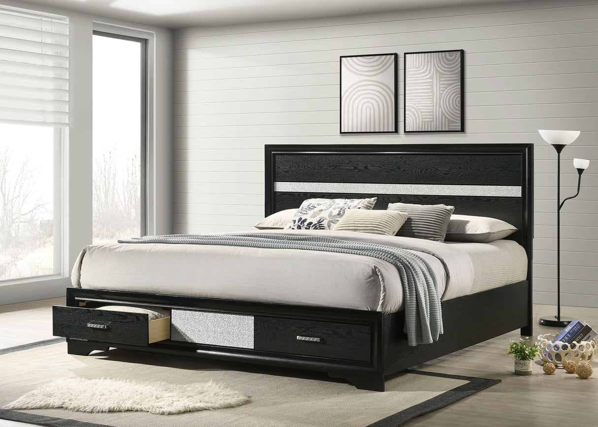 Miranda Black 51-Inch Wood Eastern King Storage Panel Bed